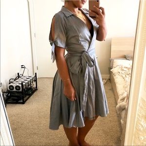 Milly || Valerie linen blend gray wrap dress NWT